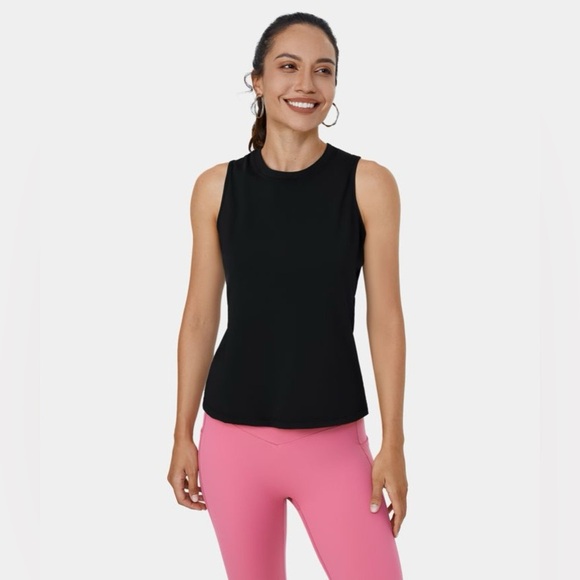 Halara Black Cut Out Crossover Hem Solid Yoga Tank Top/Shirt | NEW!! - Picture 2 of 12